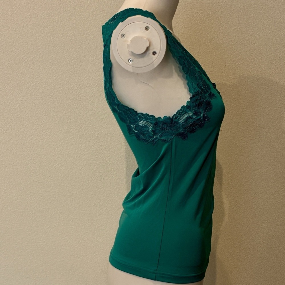 Fredericks Y2K 90s Green Lace V-neck Coquette Tank Top Size S Fairy Layer Sexy - Picture 5 of 14